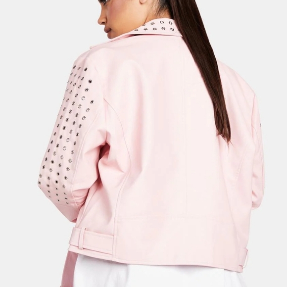 Azalea Wang Plus Rosalita Grommet Pink Faux Leather Moto Jacket Size 1X - Picture 9 of 17
